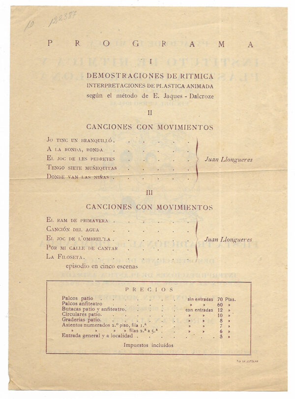 Instituto de Rítmica y Plástica de Barcelona.  Fin de Curso 1944-45  Palacio de la Música - Imatge 2