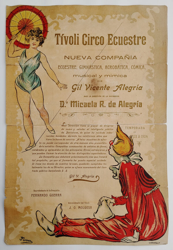 Programa de Circo. Tívoli Circo Ecuestre.  Temporada 1903 & 1904. Original