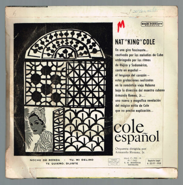 Nat King Cole. Canta en español Noche de Ronda EAP 3-1031 Capitol 1958 Disco - Imatge 2