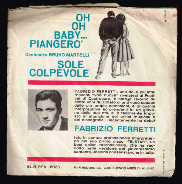 Fabrizio Ferretti. Oh Oh Baby..Piangero'   RFN 16023  Ri-Fi  1963 disco - Imatge 2