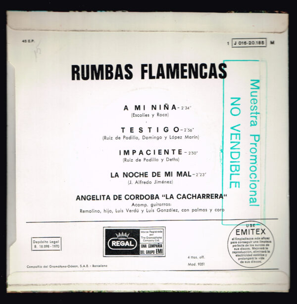 Angelita de Córdoba -  La Cacharrera. A mi niña  J.016-20.185  Regal 1970 disco - Imatge 2